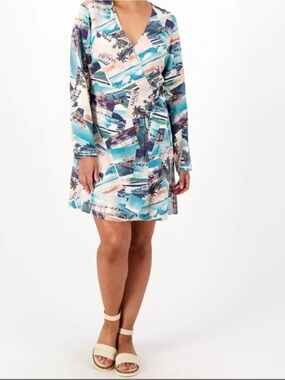 Candace Cameron Bure Regular Coastal Linen Blend Wrap Dress XL NWOT